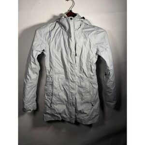The North Face Women Gray Hooded Rain Jacket Size Medium Outdoor Shea Lined FLAW